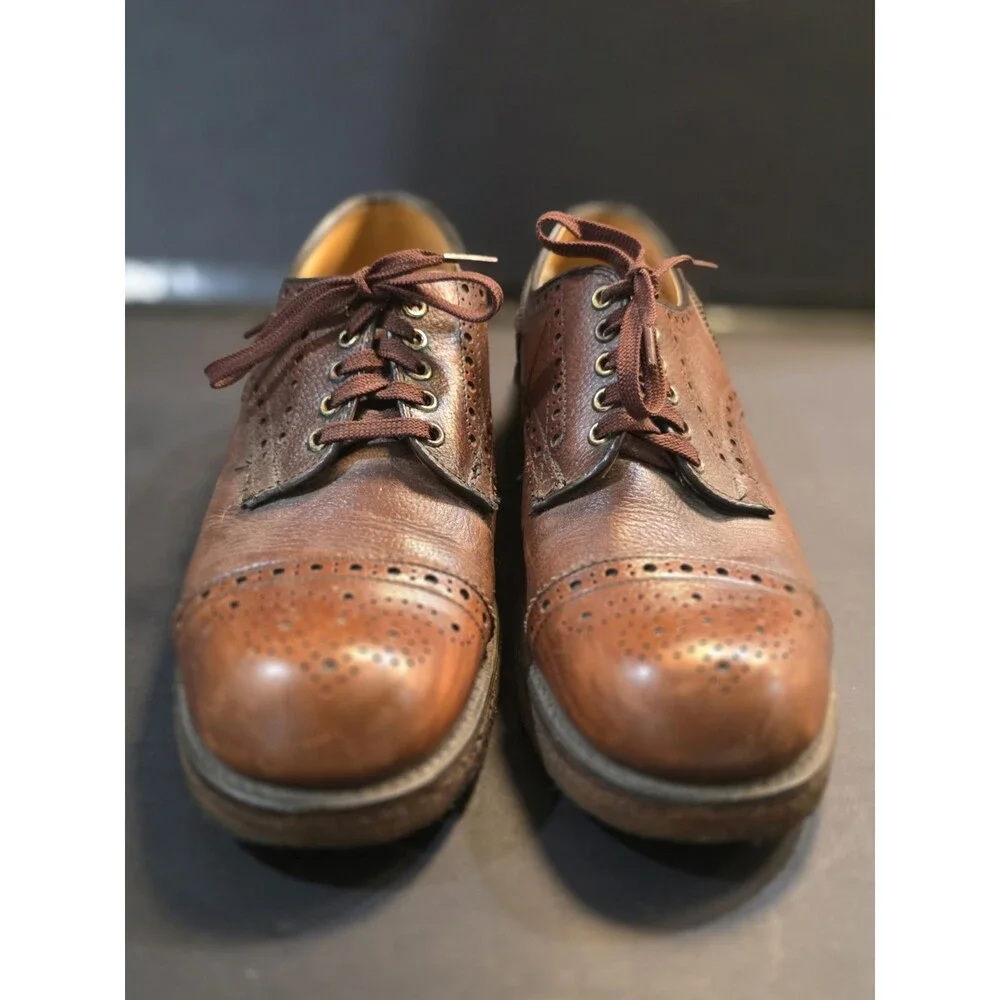 Vintage Hanover Imperial Brown Pebbled Leather Cap Toe Brogue Oxfords 10D W909-2